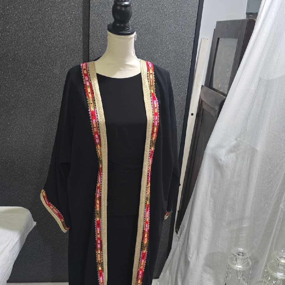 Palestinan Black Colorful Trim Abaya